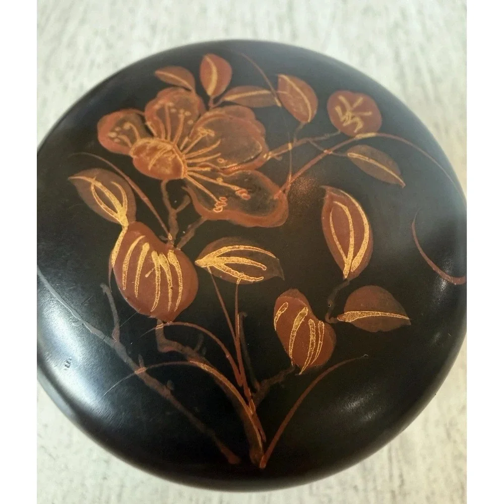Japanese Black Lacquer Natsume Tea Caddy Matcha Powder Tea Ceremony Canister VTG